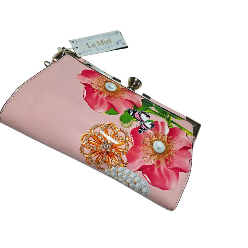 LE MIEL NWT PATENT LEATHER FLORAL CROSSBODY BEJEWELED SHOULDER BAG